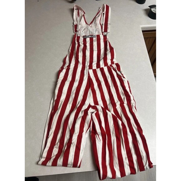Vintage Game Bibs Overalls Red White Striped Leg 90s Size Small - Picture 1 of 8